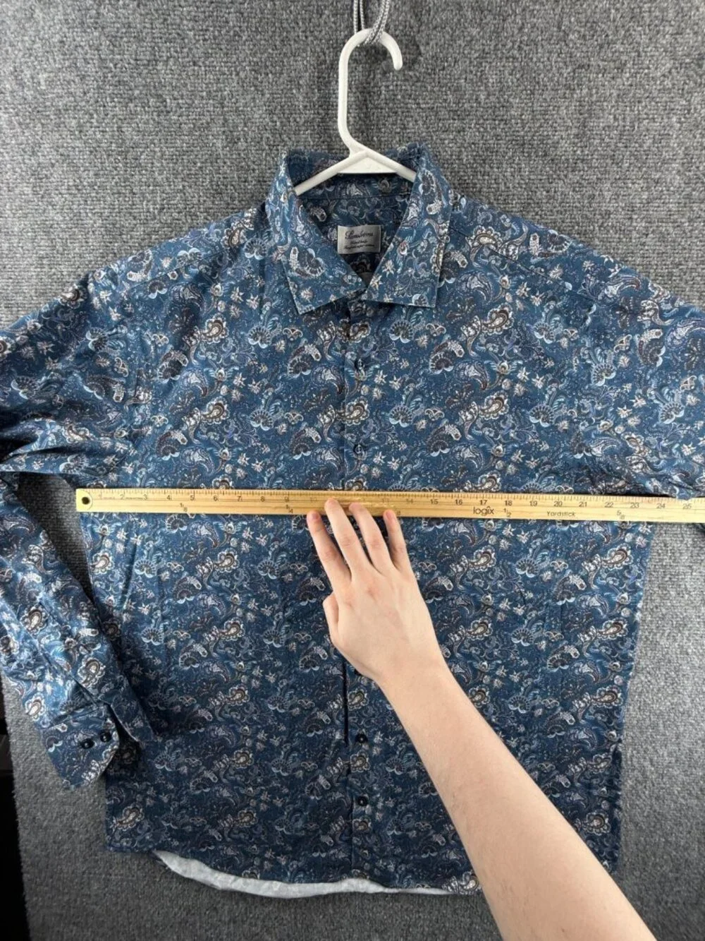 Stenstroms Blue White 17.5 Twofold Super Paisley Cotton Fitted Body Button Up